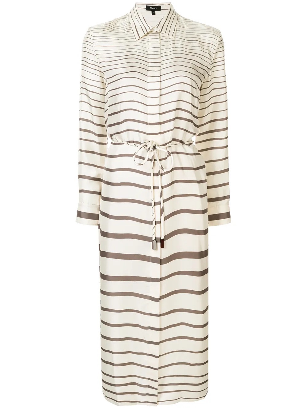 Theory striped silk twill button down shirt dress brown cream Size small